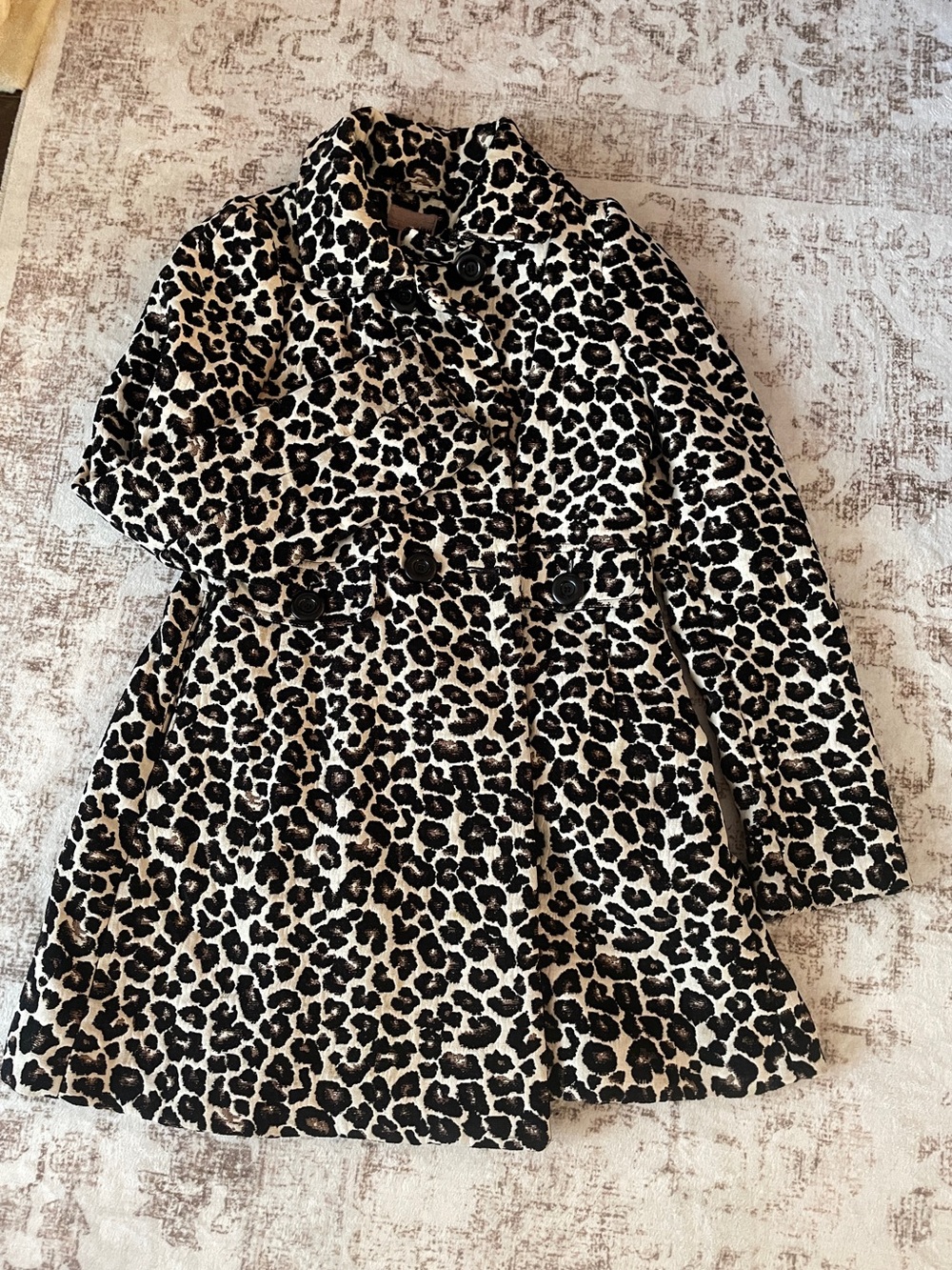 Leopard Print Women’s Coat - Black and Cream - size M